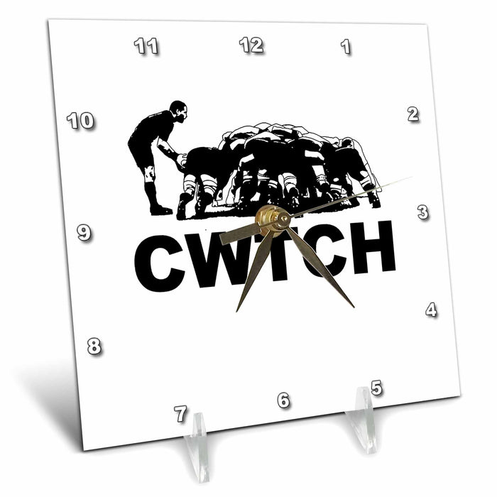 Desk Clock - Cwtch Welsh Rugby Humour Rugby Players Vector Art - Wales Rugby Humor