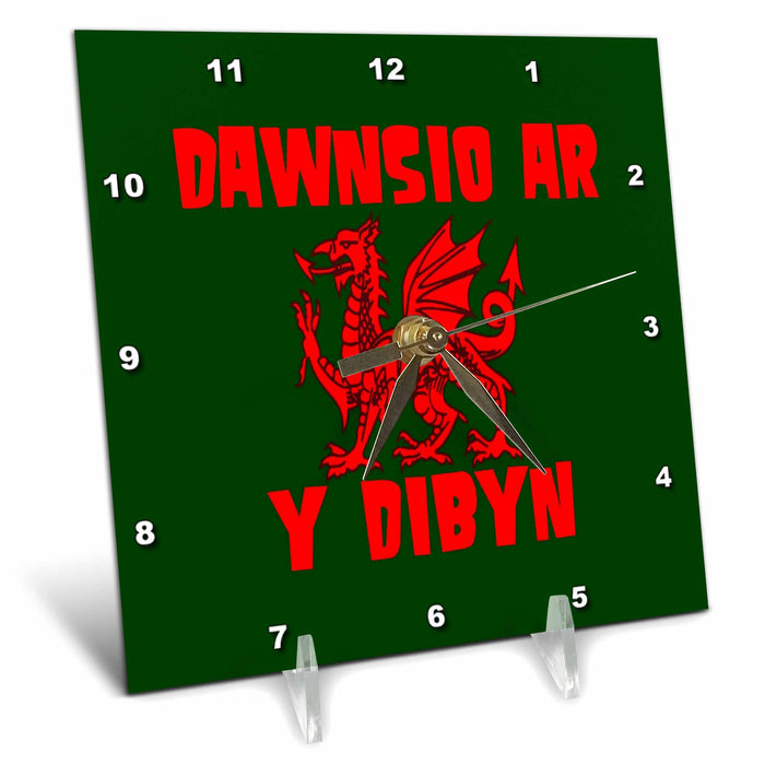 Desk Clock - Dawnsio ar y dibyn Welsh Rugby Union Dragon Vector Art - Wales Rugby Humor