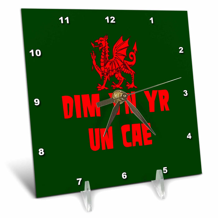 Desk Clock - Dim yn yr un cae Welsh Rugby Union Dragon Vector Art - Wales Rugby Humor