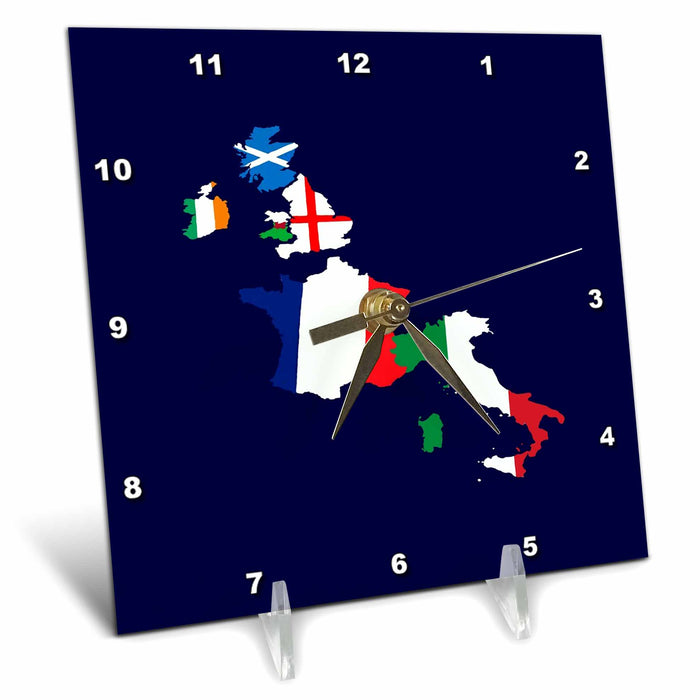 Desk Clock - Rugby Union Fan Vector Art - Tournament Flag and Map