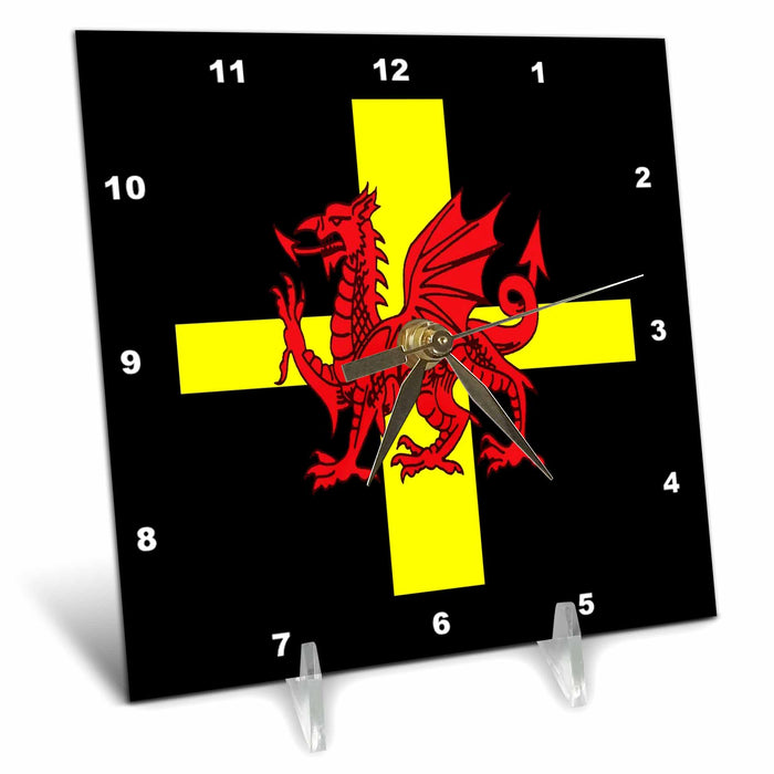 Desk Clock - St Davids Cross And Welsh Dragon Rugby Design Vector Art - Wales Flag and Dragon