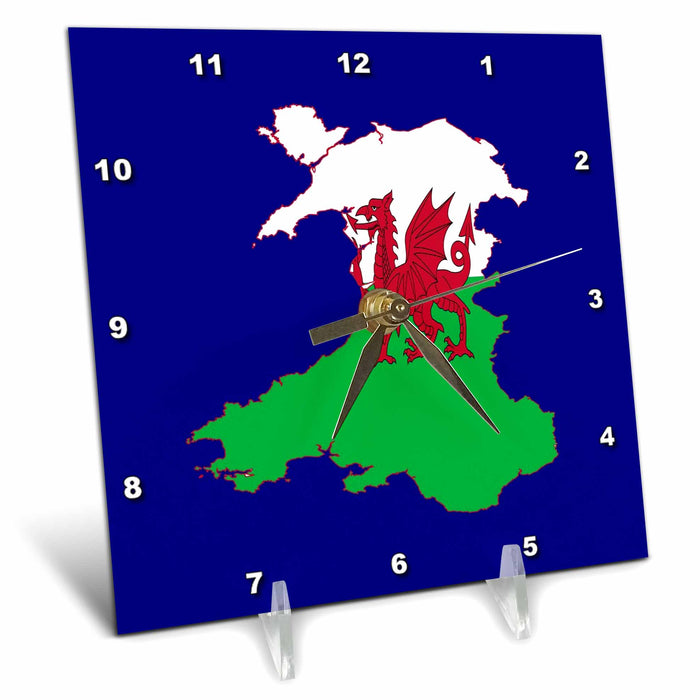 Desk Clock - Wales Rugby Fan Baner Cymru Dragon Flag Map Rugby And Soccer Emblem Vector Art - Wales Fans Flag and Map