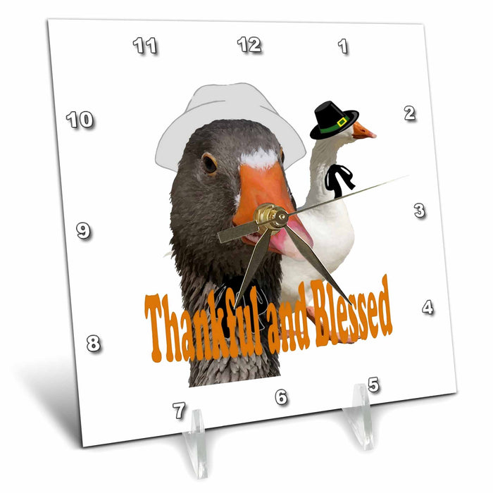 Desk Clock - Thankful and Blessed Thanksgiving Pilgrim Ducks In Costume Vector Art - Thanksgiving Humor