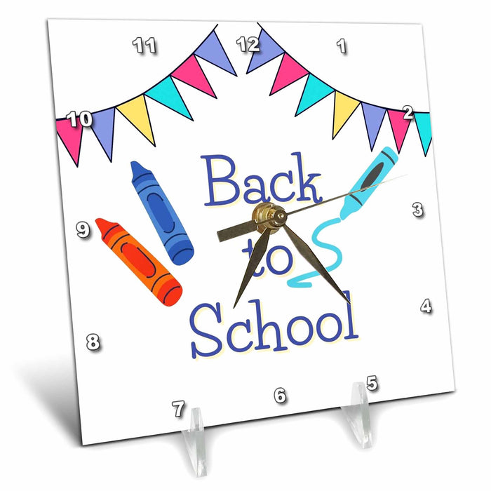 Desk Clock - Image of Party Banner with Text of Back to School 3dRose Mary Aikeen- Back to School