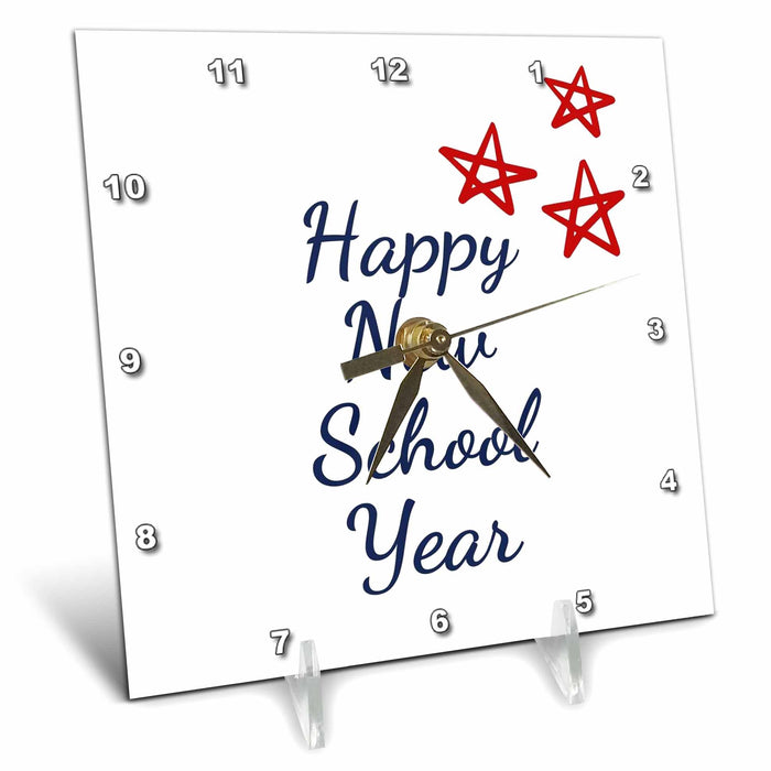 Desk Clock - Image of a Star with Text of Happy New School Year 3dRose Mary Aikeen- Back to School