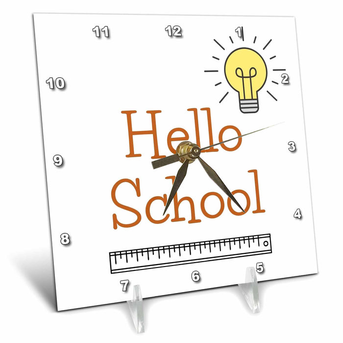 Desk Clock - Text of Hello School 3dRose Mary Aikeen- Back to School