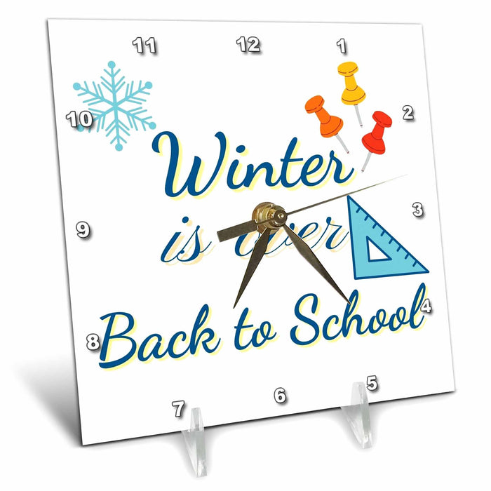 Desk Clock - Image of Snow Flakes,Ruler,Pins with Text 3dRose Mary Aikeen- Back to School