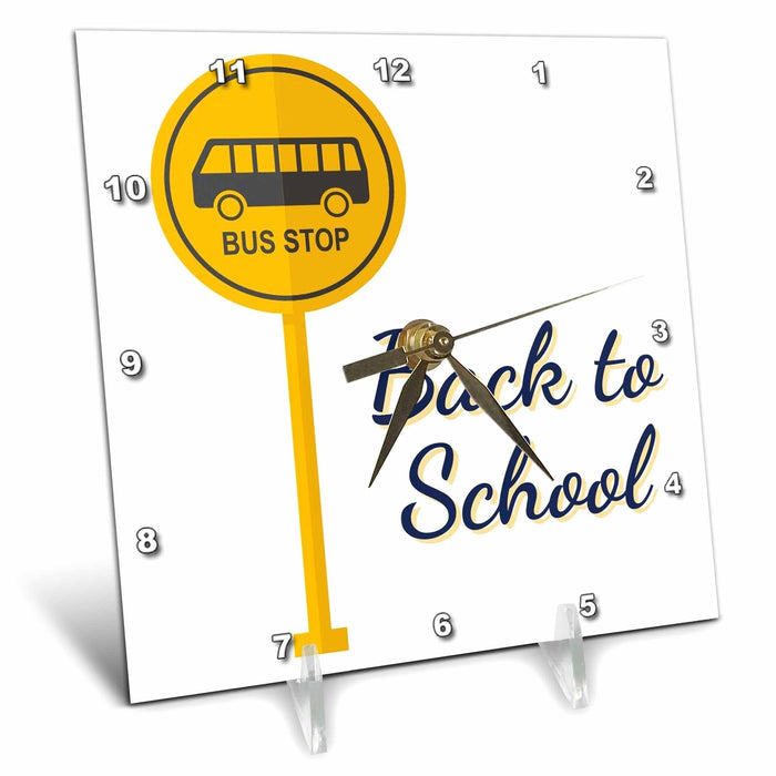 Desk Clock - Image of a Bus stop with Text of Back to School 3dRose Mary Aikeen- Back to School