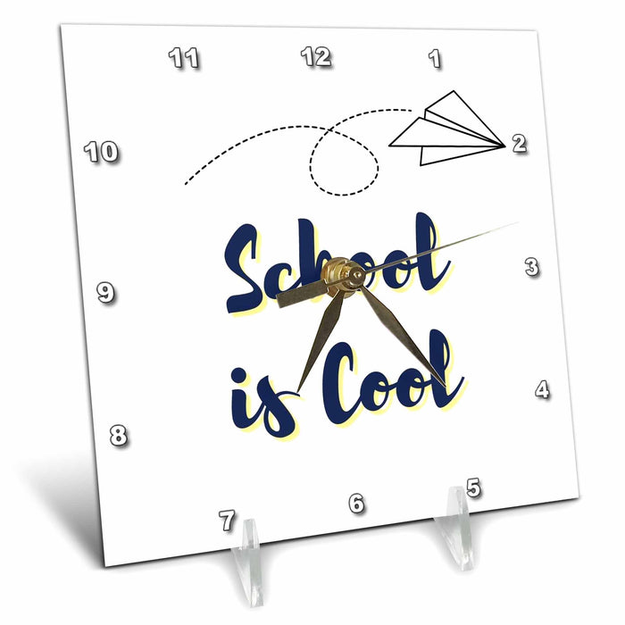 Desk Clock - Image of Paper Plane with Text of School is Cool 3dRose Mary Aikeen- Back to School