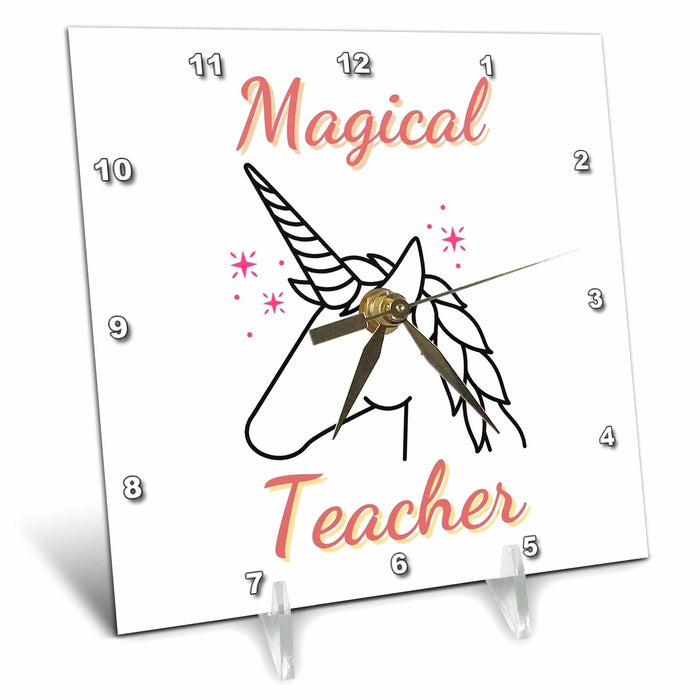 Desk Clock - Image of a Unicorn with Text of Magical Teacher 3dRose Mary Aikeen- Back to School