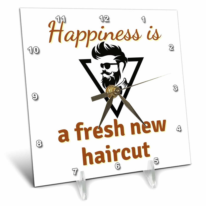 Desk Clock - Text of Happiness is a fresh new haircut 3dRose Mary Aikeen- Salon