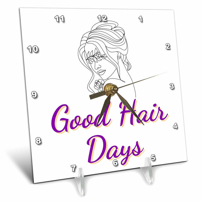 Desk Clock - Image of a Woman with Text of Good Hair Days 3dRose Mary Aikeen- Salon