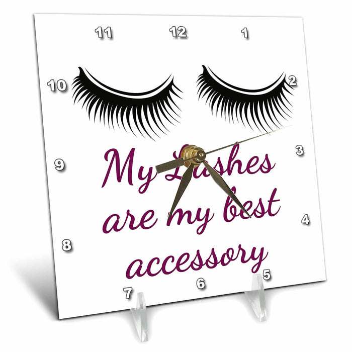 Desk Clock - Text of My lashes are my best accessory 3dRose Mary Aikeen- Salon