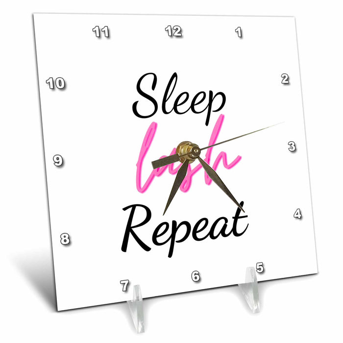 Desk Clock - Text of Sleep Lash Repeat 3dRose Mary Aikeen- Salon