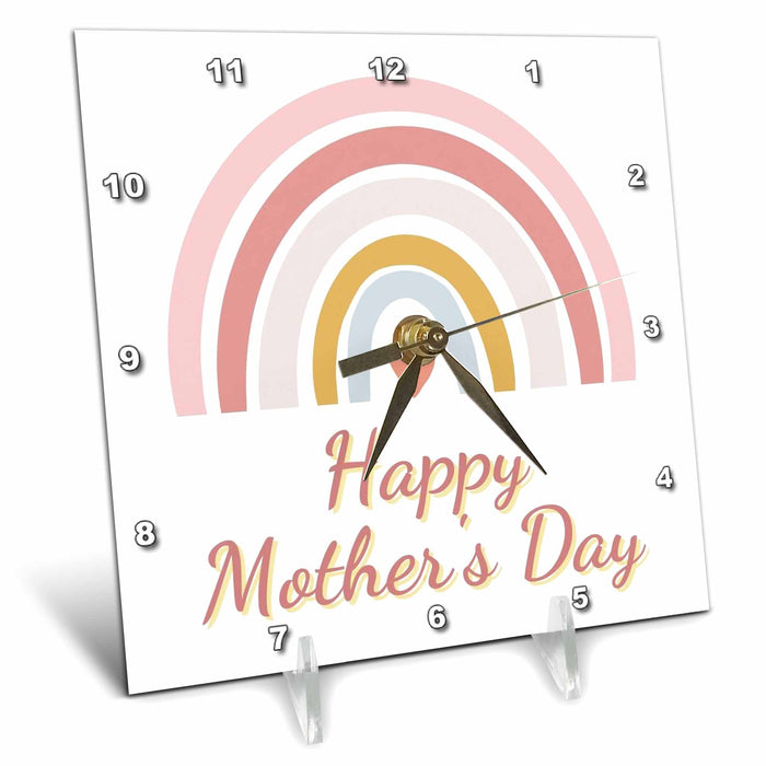 Desk Clock - Image of a Rainbow with Text of Happy Mothers Day 3dRose Mary Aikeen- Mothers Day