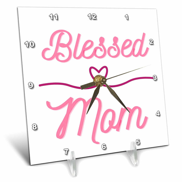 Desk Clock - Text of Blessed Mom 3dRose Mary Aikeen- Mothers Day