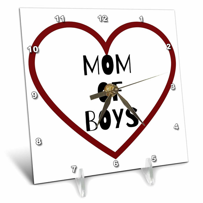 Desk Clock - Image of Heart With Text of Mom of Boys 3dRose Mary Aikeen- Mothers Day