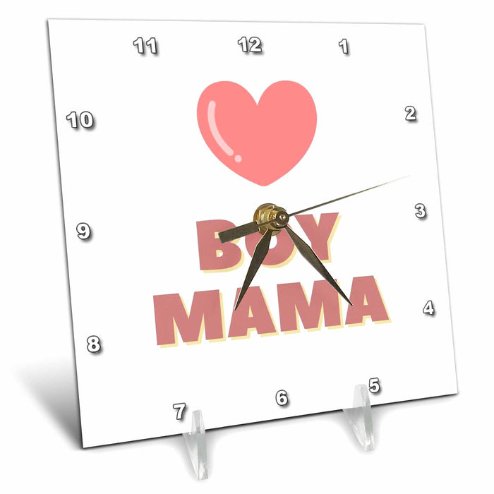 Desk Clock - Image of a Heart with Text of Boy Mama 3dRose Mary Aikeen- Mothers Day