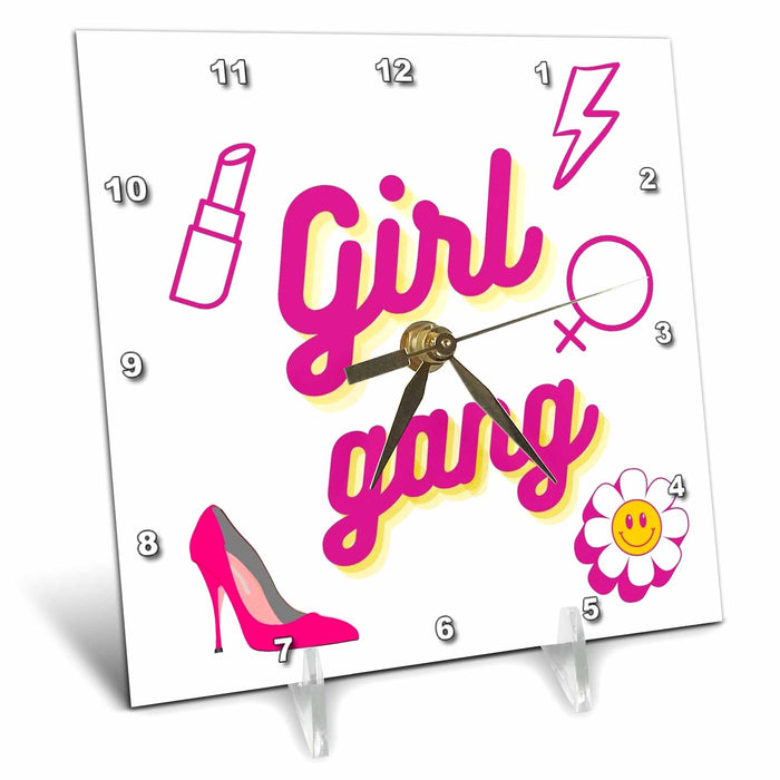 Desk Clock - Cute Text of Girl Gang 3dRose Mary Aikeen- Quotes about Woman