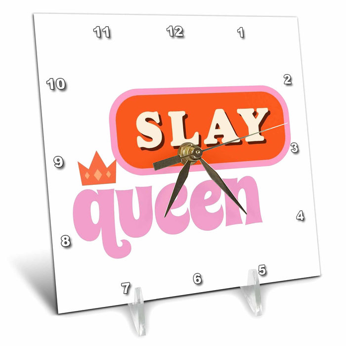 Desk Clock - Simple Text of Slay Queen 3dRose Mary Aikeen- Quotes about Woman