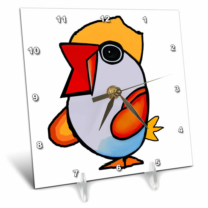 Desk Clock - Funny Cute Cool Colorful Chick Chicken Cubism Style Design Birds