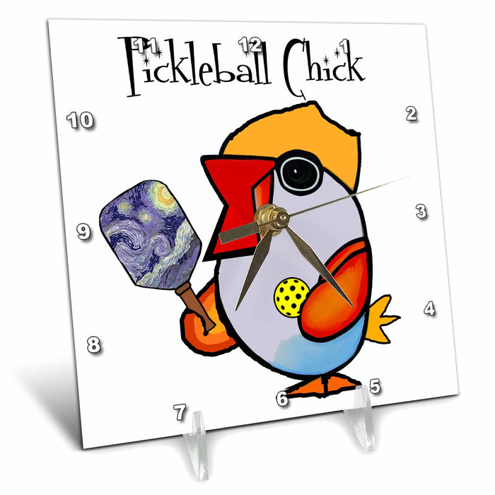 Desk Clock - Funny Cute Cool Colorful Pickleball Chick Chicken Cubism Style Design Sports and Hobbies