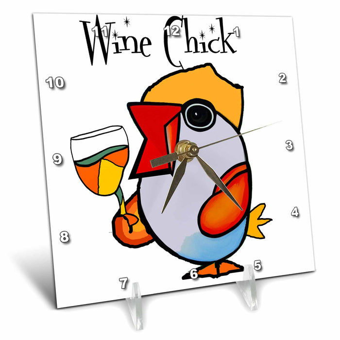 Desk Clock - Funny Cute Cool Colorful Wine Chick Chicken Drinking Wine Cubism Birds