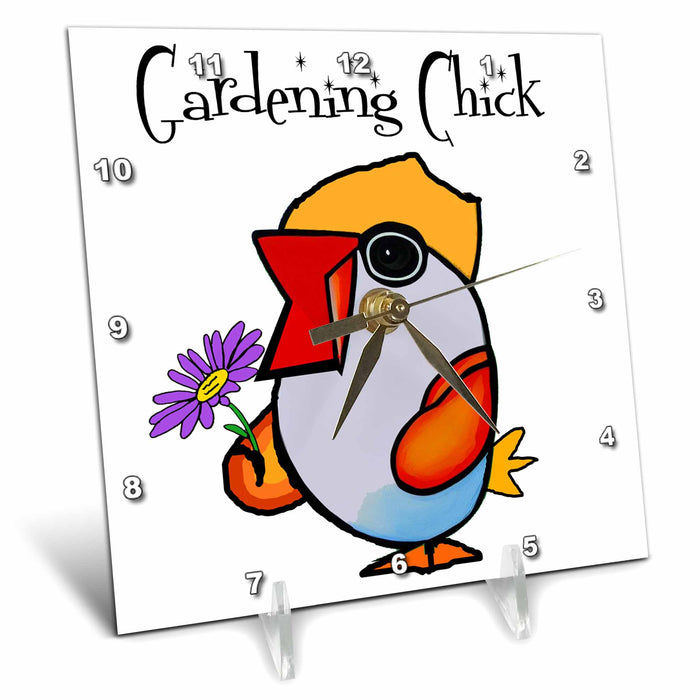 Desk Clock - Funny Cool Colorful Gardening Chick Chicken with Daisy Flower Cubism Sports and Hobbies