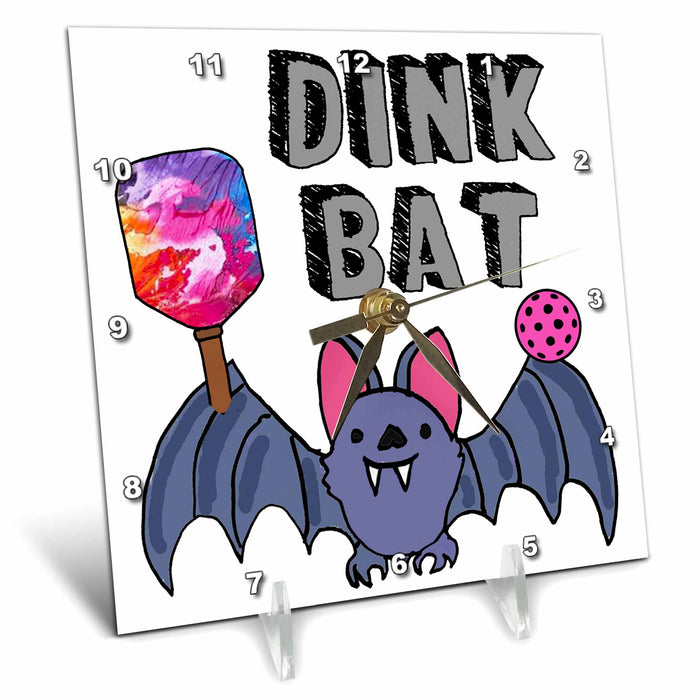 Desk Clock - Cute funny Bat with Paddle Dink Bat Pickleball Player Sports Pun Sports and Hobbies