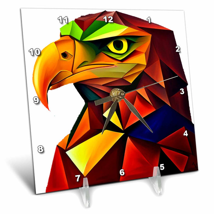 Desk Clock - Cute Cool Colorful Eagle Head Bird Abstract Art Cubism Birds