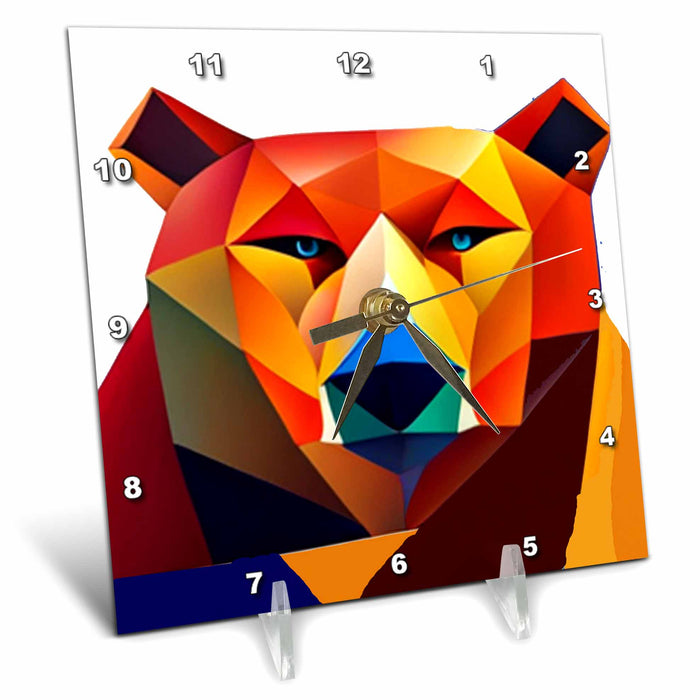 Desk Clock - Cute Cool Colorful Bear Head Nature Abstract Art Cubism Animals