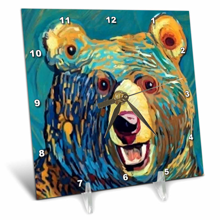 Desk Clock - Cool Colorful Bear Head in Van Gogh Starry Night Style Nature Art Animals