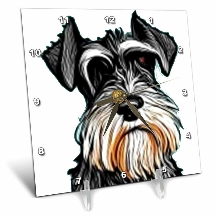 Desk Clock - Cool Colorful Cute Schnauzer Dog Head in Water Color Style Pet Art Pets