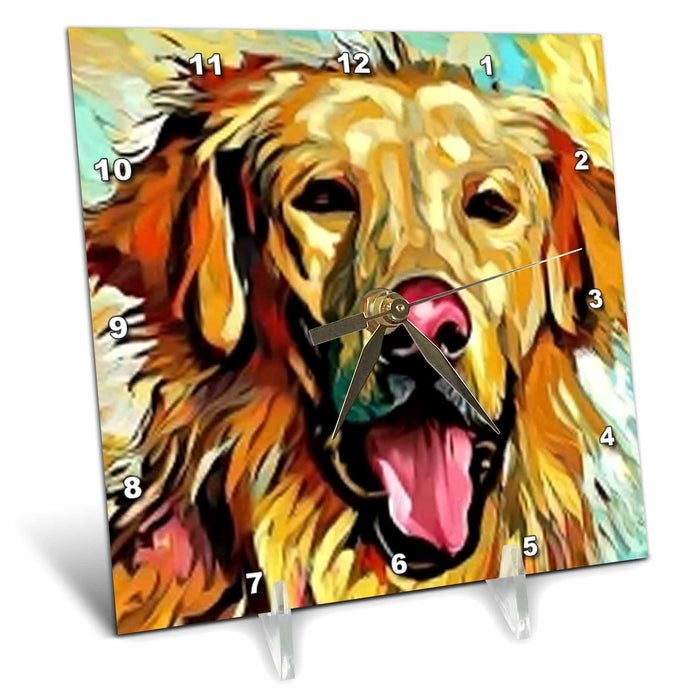 Desk Clock - Cool Colorful Cute Golden Retriever Dog Head in Water Color Style Pets