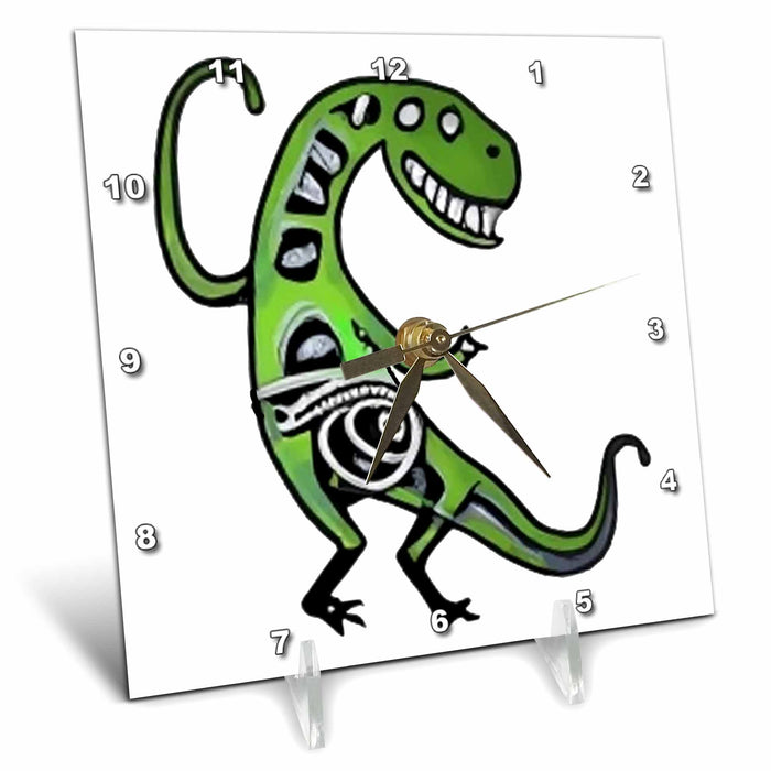 Desk Clock - Cool Colorful Cute Green T-rex Dinosaur Dancing Kokopelli Abstract Dinosaurs