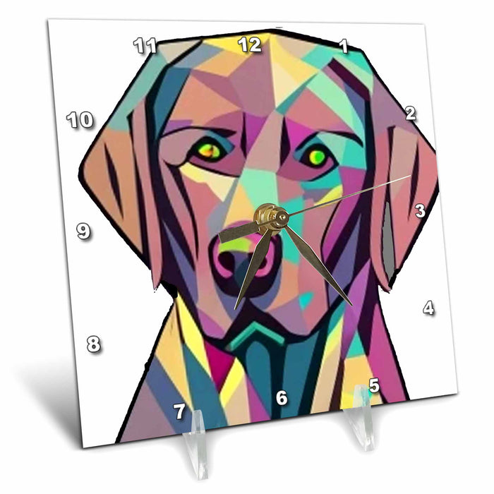 Desk Clock - Cool Colorful Cute Labrador Retriever Dog Head in Cubism Style Pets