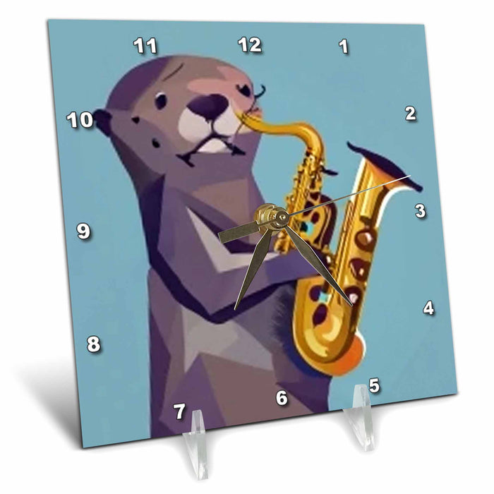 Desk Clock - Cute Cool funny Sea Otter Playing Saxophone Music Satire Music and Animals