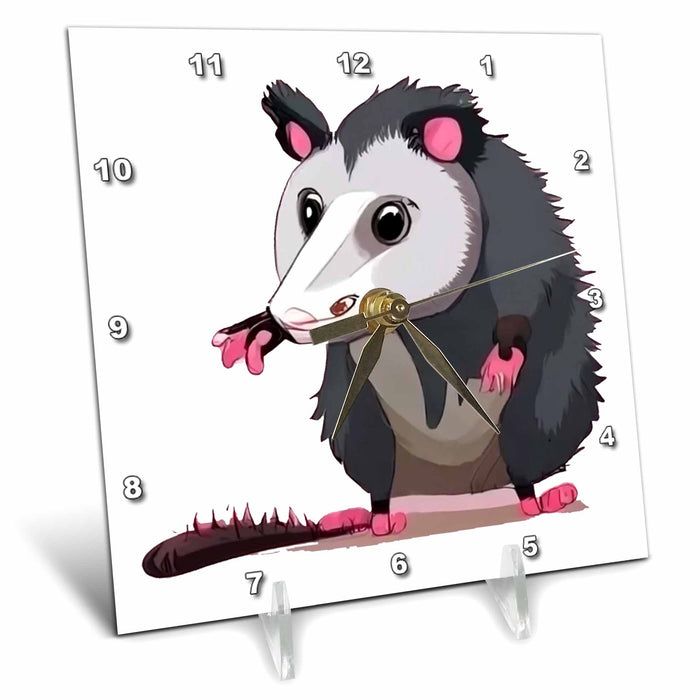 Desk Clock - Cool Funny Cute Possum Street Cat Cartoon Animals