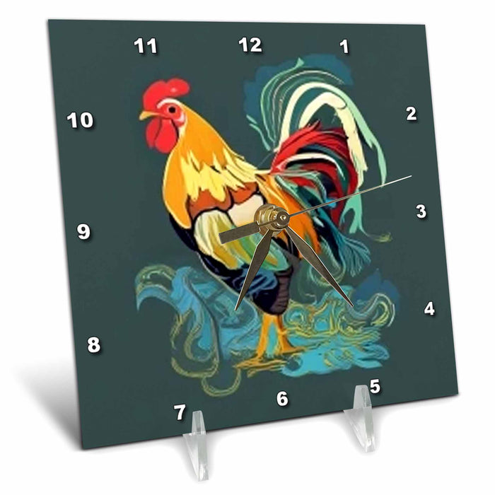 Desk Clock - Cool Funny Rooster Chicken Water Color Style Art Birds