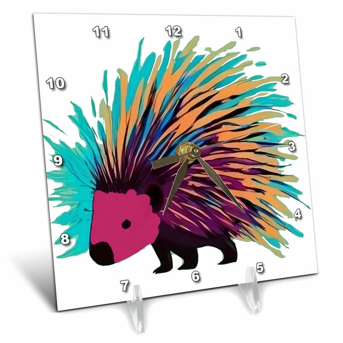 Desk Clock - Cute Funny Colorful Porcupine Pop Art Style Cartoon Animals