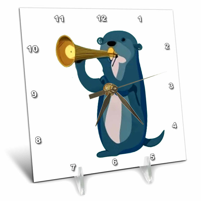 Desk Clock - Cute Funny Sea Otter Playing Trumpet Music Cartoon Music and Animals