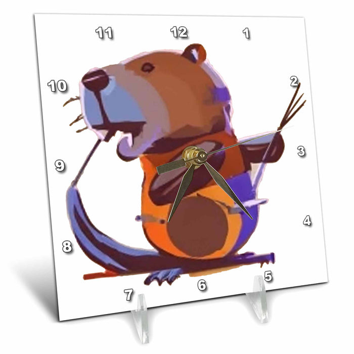 Desk Clock - Cute funny Cool Beaver Playing the Drums Music Cartoon Music and Animals