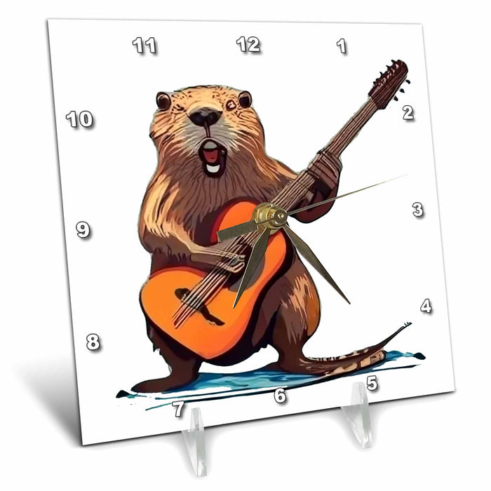 Desk Clock - Cute funny Cool Beaver Playing Guitar Music Cartoon Music and Animals