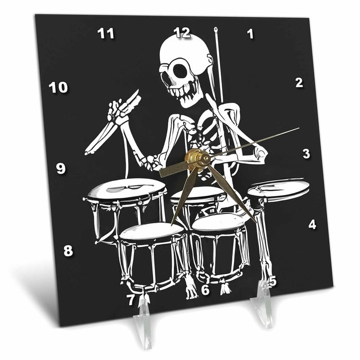 Desk Clock - Cute funny Cool Skeleton Playing the Drums Music Cubism Funny