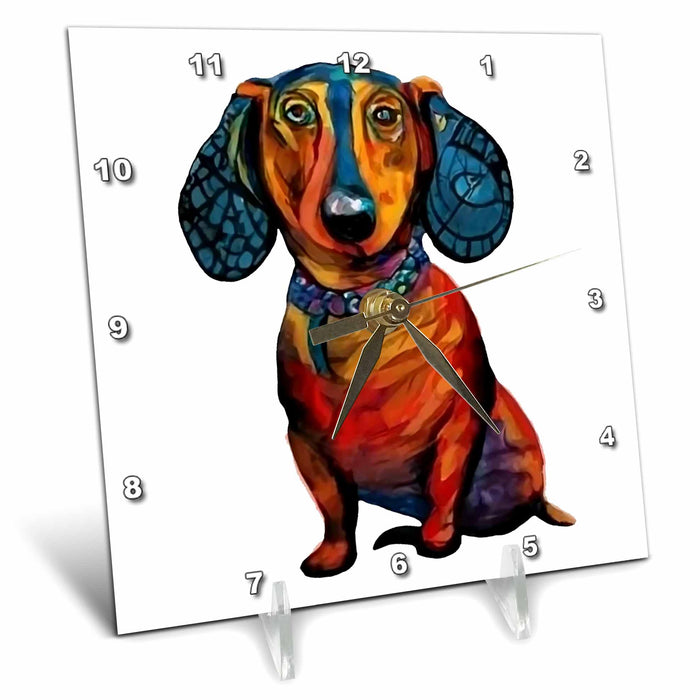 Desk Clock - Cool Cute Funny Dachshund Puppy Dog Abstract Cubism Style Art Pets