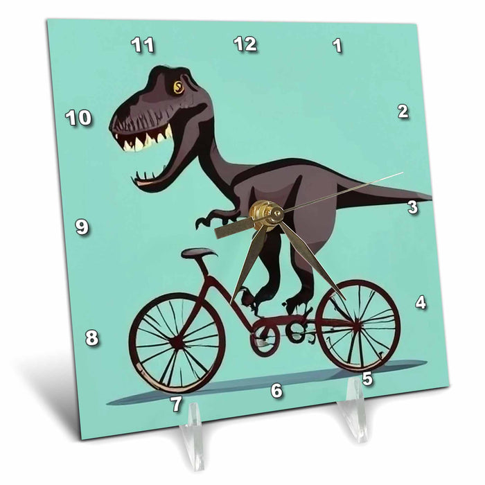 Desk Clock - Cute Funny T-rex Dinosaur Riding Bicycle Cycling Cartoon Dinosaurs