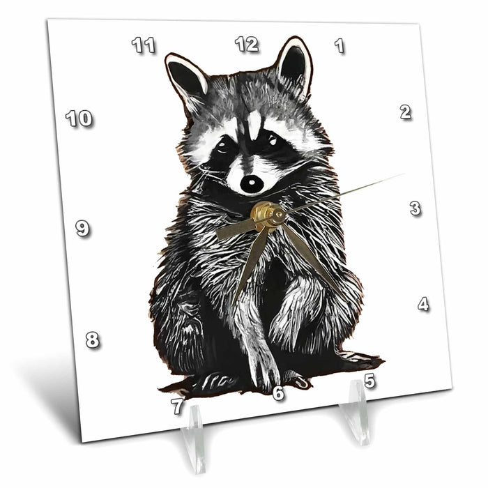 Desk Clock - Cool Funny Cute Raccoon Street Cat Cartoon Animals