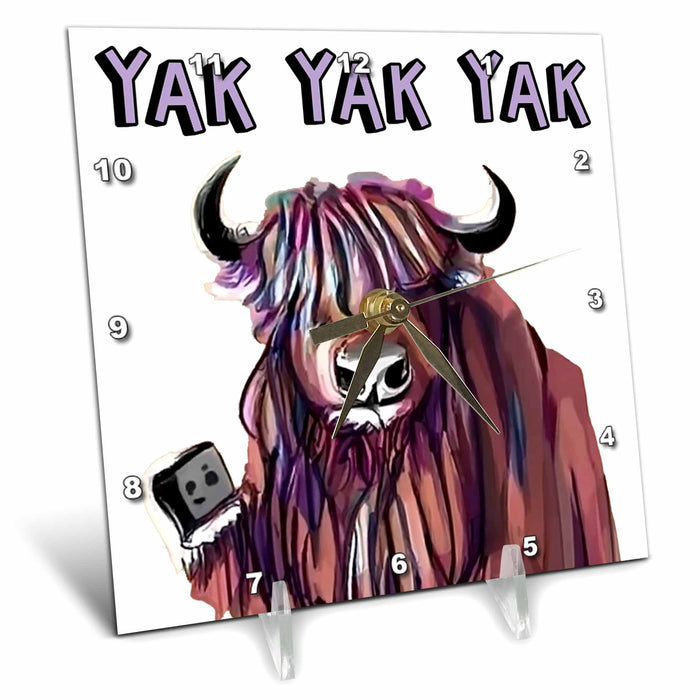 Desk Clock - Cute Funny Yak Talking on Cell Phone Yak Yak Yak Satire Funny