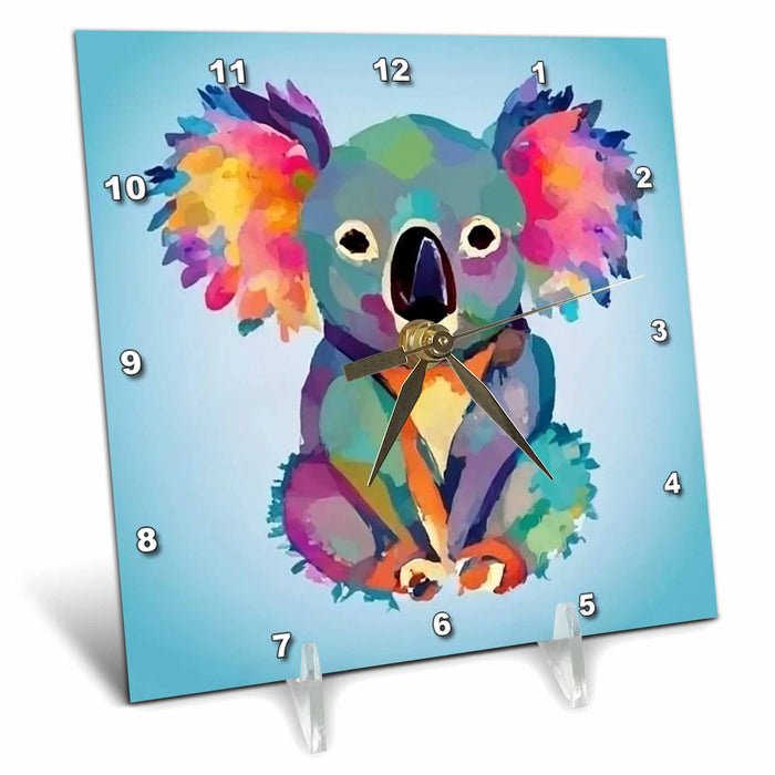 Desk Clock - Cute Funny Colorful Koala Bear Art in Water Color Style Animals