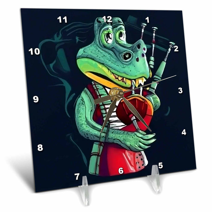 Desk Clock - Cool Cute Funny Alligator Playing the Bagpipes Music Cubism Music and Animals